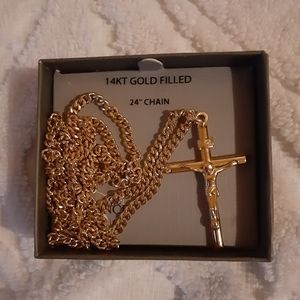 14 KT GOLD FILLED 24" CHAIN WITH CROSS... NEW